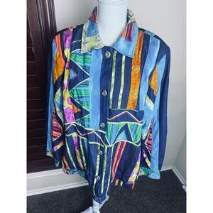 Stephanie Thomas Patchwork Denim Jacket Womens 14 Multi Color Boho Art To Wear